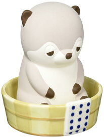 りぶはあと 素焼き加湿器 銭湯 ねむねむアニマルズ カワウソのくるり ポット本体:約W8xD8xH11.5cm、受け皿: W12xD12xH3.5cm 68001-33