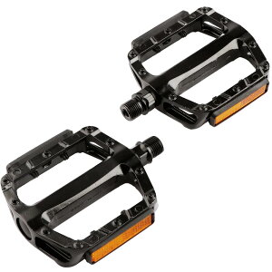 AVASTA 自転車ペダルアルミ合金 フラットペダル反射リフレクター付き マウンテンバイク アルミ ペダル mtb クロスバイク ロードバイク ペダル 大面積 スパ イク 9/16芯 ブラック 左右セット