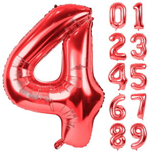Lausatek バルーン アルミ風船 数字4 ナンバー 40インチ 大きい 誕生日 ハッピーバースデー 飾り付け 赤 記念日 パーティー 約90cm レッド