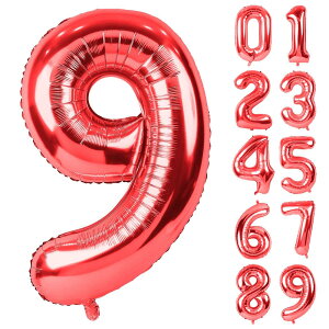 Lausatek バルーン アルミ風船 数字9 ナンバー 40インチ 大きい 誕生日 ハッピーバースデー 飾り付け 赤 記念日 パーティー 約90cm レッド