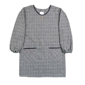 Poweforest 割烹着 オシャレ かわいい ポケット付き 袖付きエプロン さらりと軽い 動きやすい女性用 人気アイテム 保育士 介護士 ガーデニング 料理教室(グレーチェック, LL)