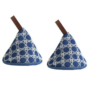 三角鍋つかみ 2枚セット 耐熱ミトン オーブンミトン おしゃれ かわいい 北欧風 キッチンミトン 鍋蓋 左右兼用 収納便利 (ネイビー)