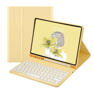 iPad10.2キーボードケース iPad第7/8/9世代/Air3/Pro10.5兼用bluetoothキーボード付きケース 分離式 丸型キーペンシル収納 全面保護 イエ ロー