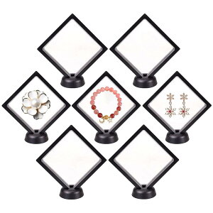 ルースケース アクセサリーケース 9x9cm 7個 セット ディスプレイケース コレクションケース 宝石 原石 フローティングフレーム 写真立て 透明フィルム バッジ収納 酸化防止 標本 アンティー