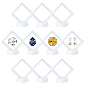 ルースケース アクセサリーケース 7x7cm 10個 セット ディスプレイケース コレクションケース 宝石 原石 フローティングフレーム 写真立て 透明フィルム バッジ収納 酸化防止 標本 アンティー