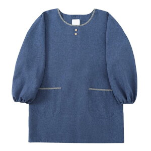 Poweforest 割烹着 オシャレ かわいい ポケット付き 袖付きエプロン さらりと軽い 動きやすい女性用 人気アイテム 保育士 介護士 ガーデニング 料理教室(ネイビー,LL)