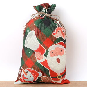 FINGOOO ク リ ス マ ス ラッピング 袋 大きい・30×50CM 巾着 バッグ 麻布 ギフト プレゼント サンタクロース 収納 北欧風 おしゃれ (C 30×50CM)