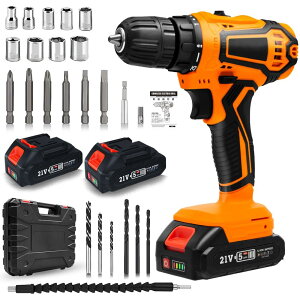 Hliovkis 電動ドライバー 電動ドリル セット 21V 1500 mAh大容量バッテリー2個付き 充電電子ドライバー 25段階トルク調節 最大32N.m スピード調節機能 正逆転切替 収納ケース ビット21種付 電動工具D