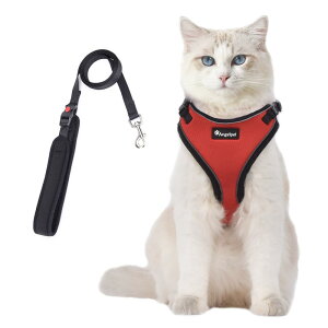 猫 猫用 ハーネス 胴輪 猫具 ねこ ネコ 子猫 子犬 小型犬 散歩 お出かけ 抜けない ベスト ソフト胸あて 軽量 頭を通さずマジックテープで装着 サイズ調節可 夜反射 通気メッシュ (Sサイズ (x 1)