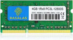 Rasalas 4GB 1Rx8 PC3L-12800S DDR3L 1600MHz DDR3 SO-DIMM RAM 1.35V CL11 204-Pin PC3-12800 Laptop m[gPCp