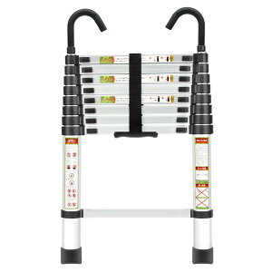 RIKADE 伸縮はしご 耐荷重150kg 軽量 持ち運びやすい 折り畳み 伸縮梯子 多機能アルミはしご 自動ロック スライド式 伸縮自在 梯子 室内室外両用 スライド式 フック付き (シルバー, 5.0m)