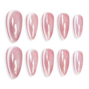 Sun&Beam Nails 手作り ネイルチップ ミディアム ロング アーモンド 無地 撫子色 サンゴピンク キャッツアイ マグネット おしゃれ 付け爪 10枚入 (#124 XS)