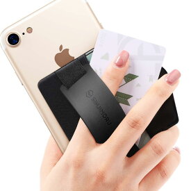 Sinjimoru スマホスタンド カード入れ、落下防止 ハンドストラップ どこでも楽に動画 視聴できるレザースタンド、クレジットカード SUICAカードが収納できる 手帳型 カードホルダー。 シンジポーチB-GRIP ブラック