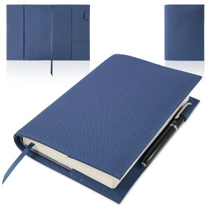 Tonriga A5 ブックカバー 防水ナイロン製 ペンホルダー&収納ポケット付き、文芸書・参考書・手帳に最適、しおり紐でページマーキング 大判対応 ダークブルー