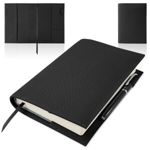 Tonriga A5 ブックカバー 防水ナイロン製 ペンホルダー&収納ポケット付き、文芸書・参考書・手帳に最適、しおり紐でページマーキング 大判対応 ブラック