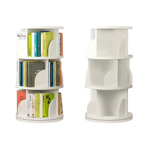 LeYoi 本棚 回転式本棚 大容量 直径46CM A4紙が入る高さ 漫画絵本棚 タワーラック 隙間収納 絵本ラック 文庫本 ブックシェルフ 収納棚 省スペース CD/D V Dラック (ホワイト, 3段)