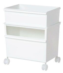 ライクイット (like-it) 収納ボックス 積み重ね 棚下 再生材51%以上使用 約幅38.8x奥26.8x高55.2cm (セット時) 日本製 コンテナー ワイド 浅型+深型セット(キャスター付) ホワイト JTSR-02