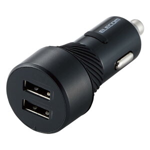 エレコム カーチャージャー シガーソケット USB 2ポート USB-A×2 24W 12V/24V対応 抜けにくいシリコン付き/おまかせ充電/2台同時充電 【i Phone SE3/SE2/13/12、iPad、Android 各種対応】 ブラック EC-DC06BK