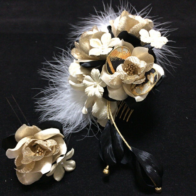 楽天市場 成人式 つまみ細工 赤 白 紫 ピンク ワイン 花 羽 ちりめん 黒 Black ブラック 金 Gold ゴールド 髪飾り 2点セット 和柄 ハンドメイド モダン 大正ロマン レトロ パール 組紐 安い 激安 派手 人気 ヘアアクセサリー ショートヘア 送料無料 工房 花紡