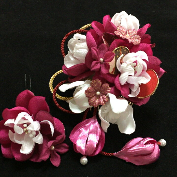 楽天市場 成人式 つまみ細工 ゴールド 組紐 古典 白 髪飾り ホワイト ちりめん 2点セット 和柄 振袖 赤 紫 ピンク ワイン 黒 金 花 手作り ハンドメイド レトロ 大正ロマン モダン 安い 激安 派手 人気 ショートヘア 送料無料 工房 花紡 Hanatsumugi
