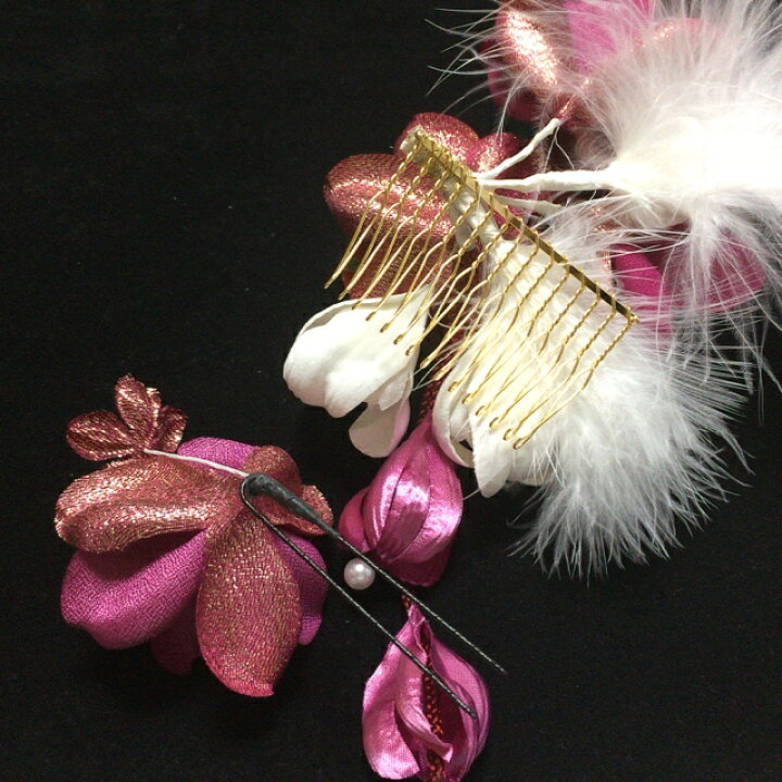 楽天市場 成人式 髪飾り つまみ細工 振袖 花 羽 ちりめん ワイン Wine 2点 セット 和柄 手作り ハンドメイド レトロ モダン 大正ロマン 安い 激安 派手 人気 ヘアアクセサリー ショートヘア パール 送料無料 工房 花紡 Hanatsumugi