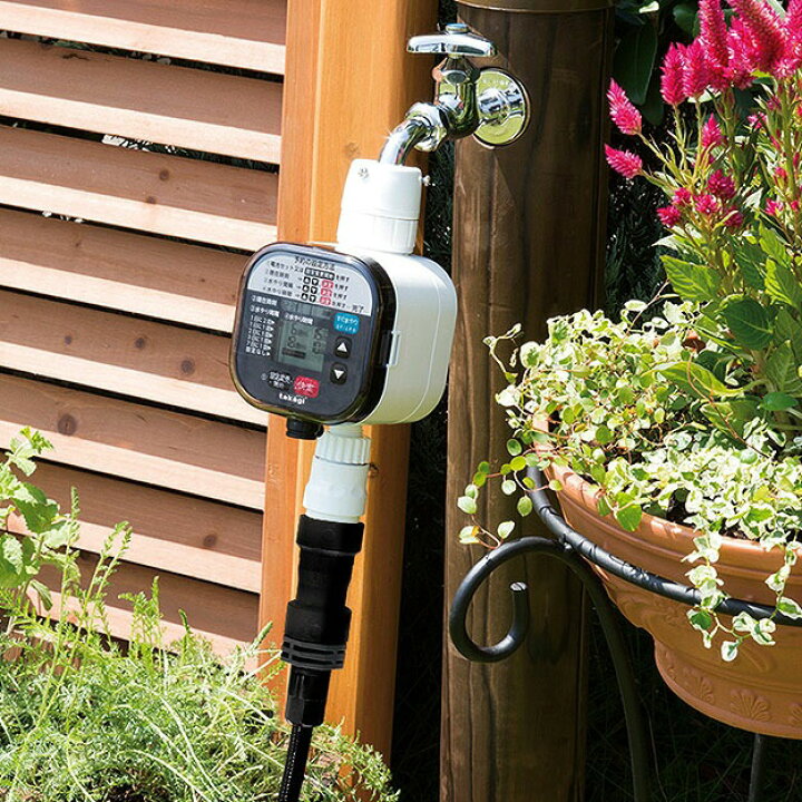 楽天市場 水やりスターターキットタイマー付 鉢植え 寄せ植え ハンギング用 単4乾電池４本おまけつき 散水機 水やり 自動 タイマー 留守 花 帰省 旅行時などに 自動水やり器 水やり 散水タイマー 花うるる 花でうるおう毎日