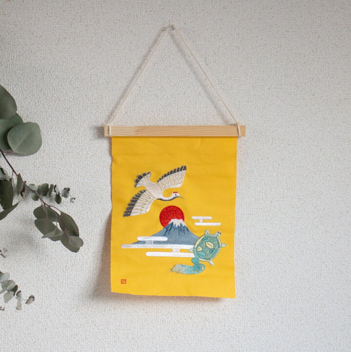 楽天市場】開運 刺繍 ミニサイズ タペストリー[鶴亀富士山 ny381 