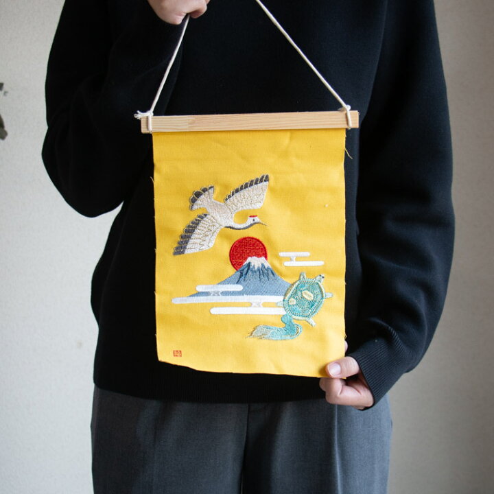楽天市場】開運 刺繍 ミニサイズ タペストリー[鶴亀富士山 ny381 