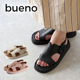 【特典付き】BUENO SHOES ブエノシューズ ロープソールサンダル 【Y9104】 サボサンダル ラウンドトゥ つっかけ ストラップ デザインカット 厚底 フラット トルコ製 バックストラップ 本革 レザーサンダル