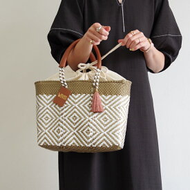 WOVEN ウーヴン バスケットバッグ メルカドバッグ Small Drawstring Tote スモールドローストリングトート コットンライニング メルカド バッグ メキシコ製 かごバッグ マルシェバッグ トートバッグ バッグ かばん カバン ウーブン チャーム レザーハンドル