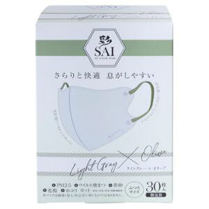 【6個セット】彩立体マスク 個包装 ライトグレー×オリーブ ふつうサイズ 30枚 (4570084521006-6)