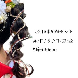 NODOKA 水引5本(赤、白、白金、金、黒 髪飾り 成人式 卒業式