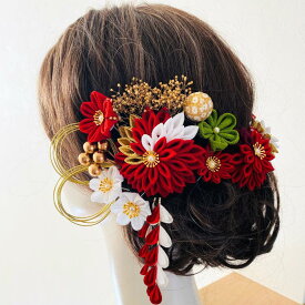 つまみ細工 髪飾り 赤白 成人式 振袖結婚式 卒業式 袴 NODOKA