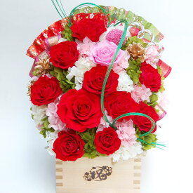 プリザーブドフラワー ギフト 赤い薔薇　還暦（満60歳）祝い　誕生日 プレゼント 枡フラワー　結婚祝い　退職祝い　両親 お花　贈り物　和風　 送料無料　「朱耀（しゅよう）」
