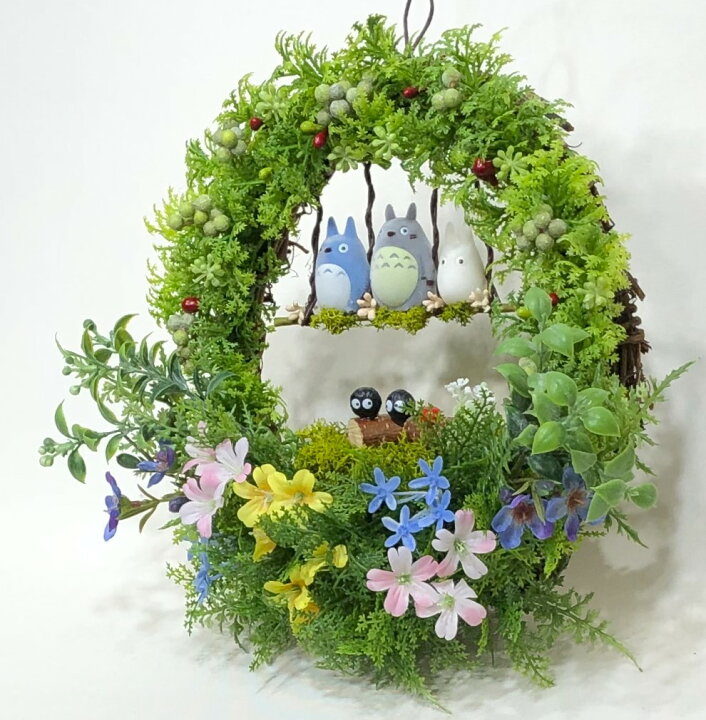 楽天市場 花 リース となりのトトロ 部屋飾り ブランコトトロ仲良しトリオ ジブリグッズ トトログッズ はなやはなや
