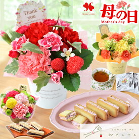 母の日 花とスイーツ カーネーション 生花 アレンジメント スイーツ セット 3種「 苺のワルツ バターサンド 」「 山田養蜂場 はちみつ紅茶 」「 花園万頭 花園最中 」 和菓子 洋菓子 紅茶 もなか セットギフト 母の日ギフト 花とお菓子 花 アレンジ プレゼント ギフト 2026