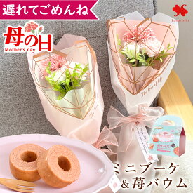 遅れてごめんね 母の日 花 花とスイーツ ソープフラワー 花束 カーネーション ミニブーケ と スイーツ あまおう 苺 しっとり バームクーヘン セット ブーケ 花とスイーツセット 花とお菓子 スイーツセット バウムクーヘン オシャレ おしゃれ 花 お花 母 義母 2026