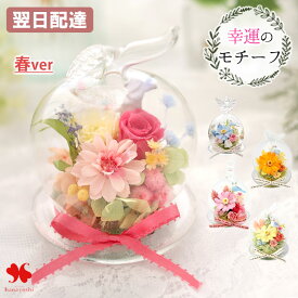 翌日配達 14時〆 プリザーブドフラワー 幸運のモチーフ付 ガラスドーム ドーム 枯れない 花 誕生日 プレゼント お誕生日 結婚祝い 産休 お見舞い おしゃれ ギフト ブリザードフラワー お祝い 縁起物 退職 開店 祝い メッセージ 春 卒業式 卒業 合格祝い 母の日