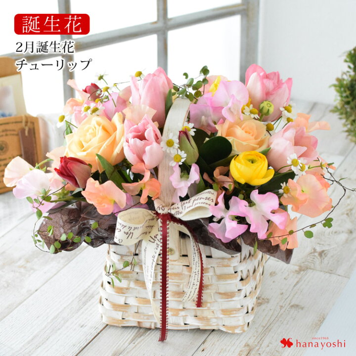 楽天市場 誕生花を使ったフラワーアレンジメント Lサイズ 2月 チューリップ お誕生日 お花 誕生日 プレゼント 花 女性 母 義母 祖母 お祝い フラワーギフト アレンジメントフラワー お花 傘寿 卒寿 米寿 還暦 古希 喜寿 祝い 還暦祝い 父 男性 誕生日ギフト フラワー