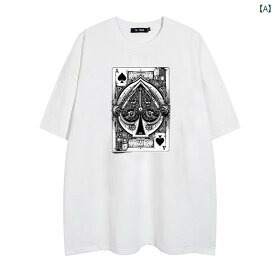 Tシャツ ストリート トップス メンズ アメリカ スペード エース プリント 半袖 春夏 ファッション カジュアル カップル コットン
