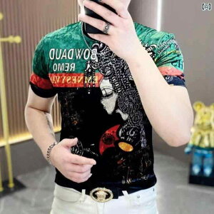 Tシャツ 半袖 メンズ トップス ロック ライダース ステーション 秋 ゴールド 厚手 スリム レイヤリング シャツ 柄物 カジュアル プリント 男性用