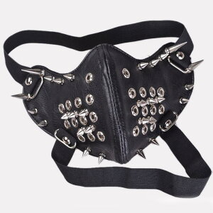 マスク 黒 ブラック ショー シルバー スタッズ パンク ロック ゴシック 男性 個性的 韓国 メンズ バイク ヒップホップ バンド V系 クール ダーク イカツい ステージ ハード フェイス