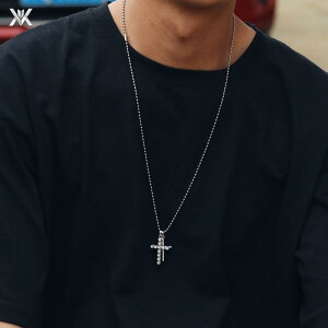 十字架 クロス ネックレス ペンダント メンズ レディース チタン ジルコニア ダブル チャーム カップル ロング チェーン ヒップホップ ラッパー アクセサリー ファッション アクセント
