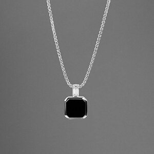 ペンダント ネックレス ヒップホップ スクエア 正方形 ブラック ストーン 黒 石 ダーク シルバー チェーン メンズ 人工宝石 ローライダー ストリート クール アクセサリー 小さめ ミニ デイ