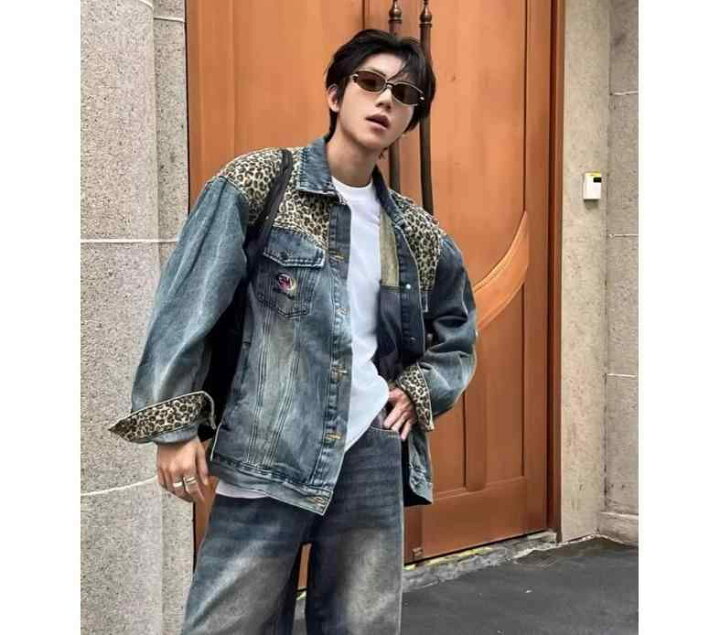 楽天市場】デニム ジャケット 男性 Y2K アメリカン レトロ ヒョウ柄 