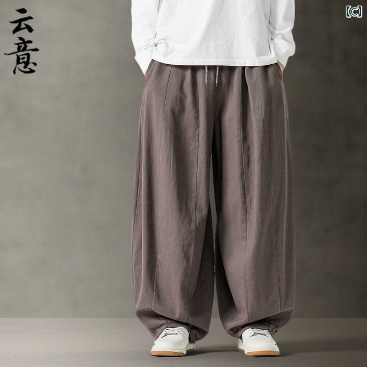 ワイドレッグ パンツ ゆったり メンズ カジュアル シンプル ストレート リラックス ローウエスト 秋冬 厚手 ポケット レトロ ロング Hanbok Home