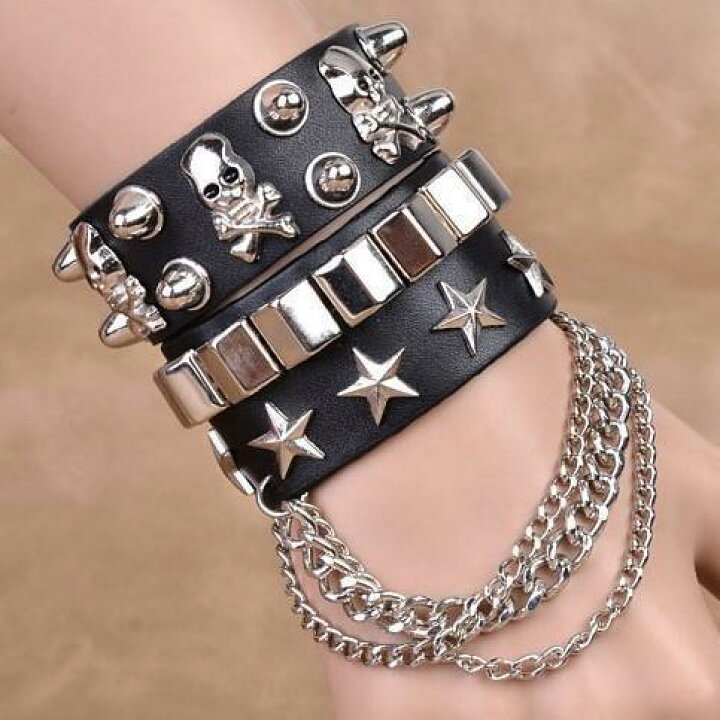 楽天市場】ブレスレット ゴシック スタッズ スカル スター チェーン 