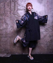 O s boutiqueオリジナル ブラックデニム レオパード 単衣着物 沼津市・三島市の七五三・成人式振袖 カジュアルきもの - O s Boutique