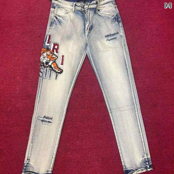 楽天市場】デニムパンツ 春夏 メンズ ストリート タイガー 虎 刺繍 長 