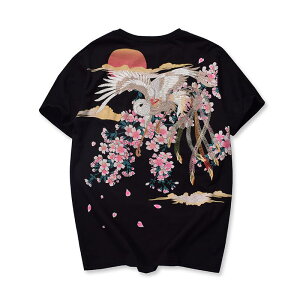 Tシャツ トップス コイ 和柄 メンズ 浮世絵 桜 刺繍 鳳凰 半袖 鯉 男女 カップル 着用 カジュアル 快適 おしゃれ 和風 ユニセックス